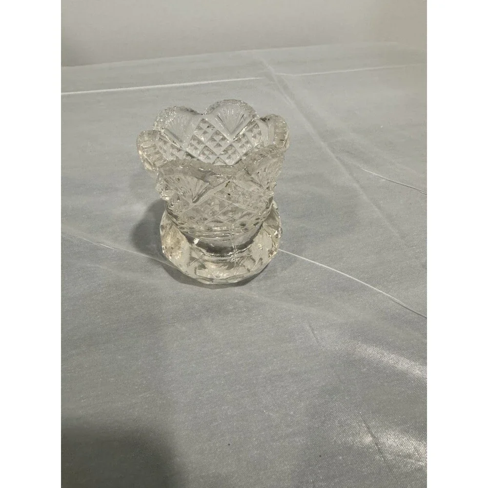 Vintage Cut Crystal Votive Candle Holder Scalloped Rim Diamond Fan Pattern